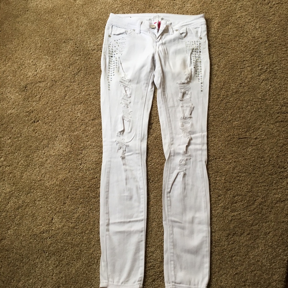 White Embellished Destroyed Skinny Jeans
